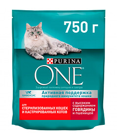 Корм для кошек Purina ONE для стерилизованных, говядина и пшеница (0,75кг) 238x286 в Материке