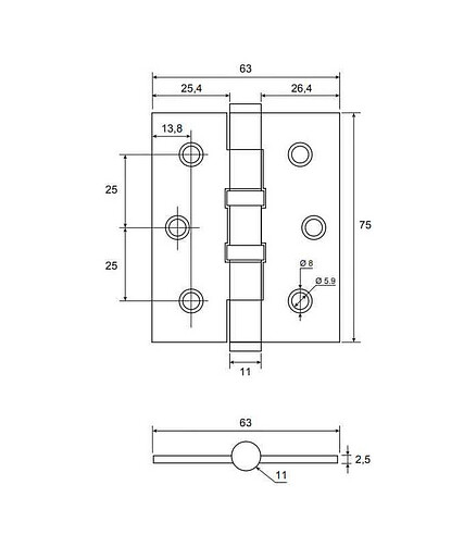 Петля дверная врезная универсальная AVERS 75*60*2,5-B2-AB, бронза (уп=2шт) 438x503 в Материке - Вариант 2