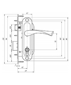 Замок врезной с ручками ЗЕНИТ ЗВ7-70.4 медь, м/о 70мм