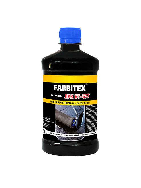 Лак FARBITEX БТ-577 битумный, 0,5л 495x660 Лак FARBITEX БТ-577 битумный, 0,5л 495x660 в Материке