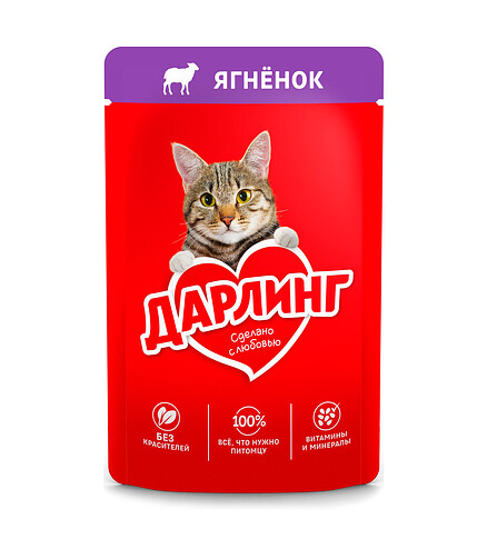 Корм для кошек ДАРЛИНГ ягненок, подлива (75г) 438x503 в Материке