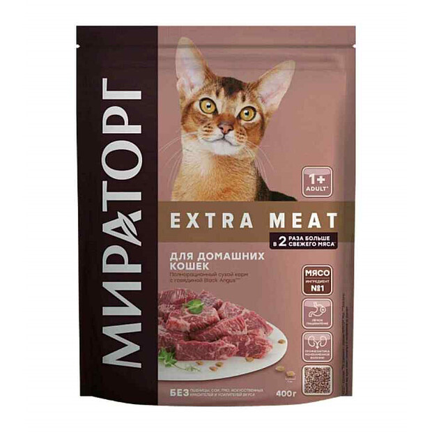 Корм для кошек старше 1 года МИРАТОРГ Extra Meat, Black Angus, говядина (0,4 кг)