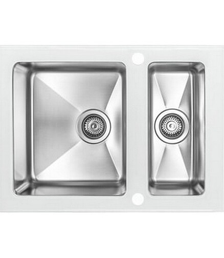Мойка ZORG GS 6750-2 white 1,5 чаши 675х500мм белое стекло нерж. 1,0мм с выпуск. 438x503 в Материке