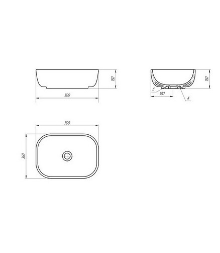 Умывальник накладной MODUO SQUARE 50см без отверстия 438x503 в Материке - Вариант 4