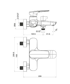 Смеситель KOMAKI TOK-KOM-1014 (для ванны, короткий излив) с душ.комплектом