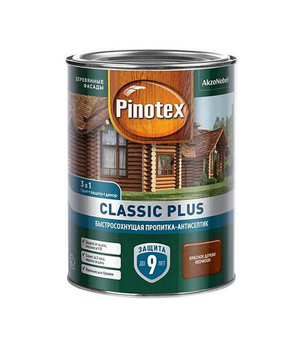Пропитка-антисептик Pinotex Classic Plus 3 в 1 Красное дерево, 0,9л 438x503 в Материке