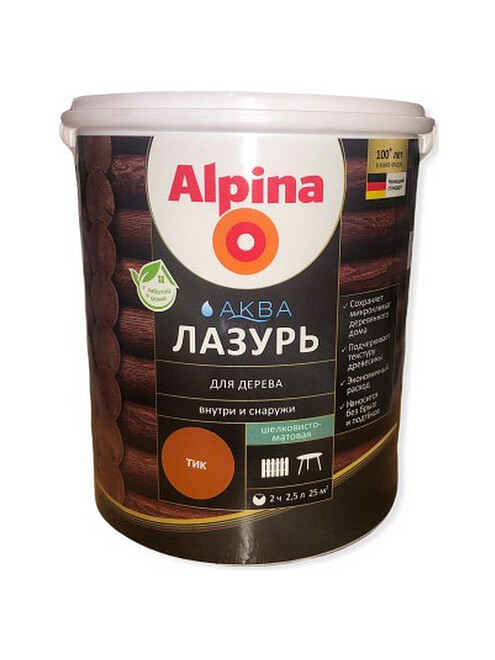 Лазурь Alpina АКВА для дерева Тик, 2,5л 495x660 Лазурь Alpina АКВА для дерева Тик, 2,5л 495x660 в Материке