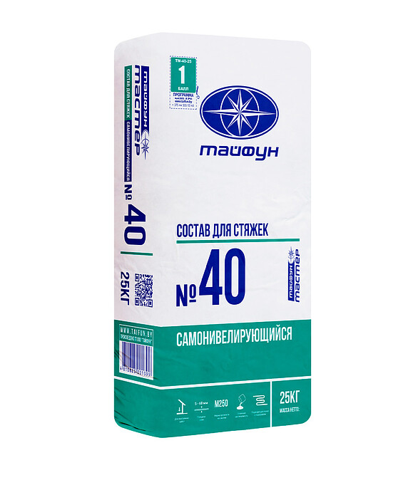 Смесь Тайфун Мастер № 40 самонивелир. 5-60мм, 25кг 586x674 в Материке