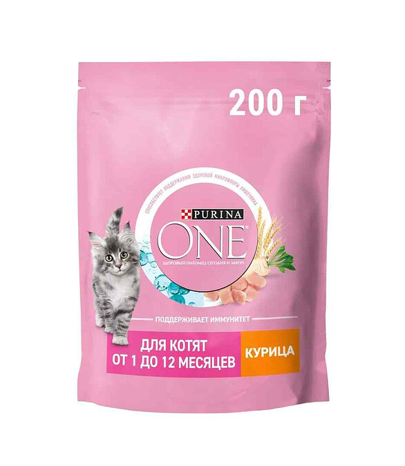Корм для котят Purina ONE c высоким содержанием курицы и злаками (0,2кг) 586x674 в Материке