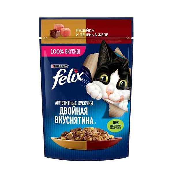 Корм для кошек FELIX Двойная вкуснятина, индейка/печень (75г) 620x620 в Материке