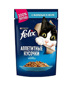 Корм для кошек FELIX кусочки в желе, форель (75г)