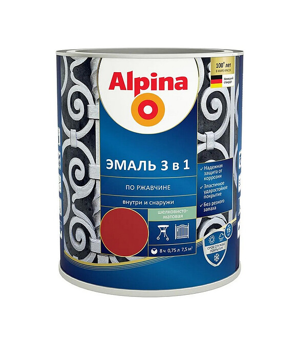 Грунт-эмаль Alpina 3в1 RAL3011 Красно-коричневый, 0,75л 586x674 Грунт-эмаль Alpina 3в1 RAL3011 Красно-коричневый, 0,75л 586x674 в Материке