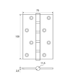 Петля дверная врезная универсальная AVERS 100*75*2,5-B4-G, золото (уп=2шт)