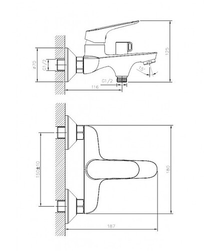 Смеситель TAKASE TOK-TAK-1014 (для ванны, короткий излив) с душ.комплектом 438x503 в Материке - Вариант 2