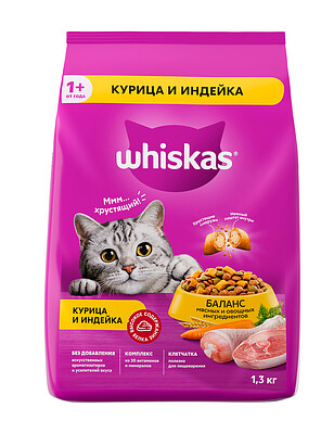 Корм для кошек WHISKAS курица, индейка (1,3кг) 238x286 в Материке