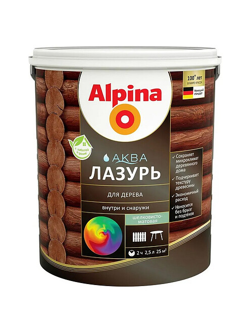 Лазурь Alpina АКВА для дерева, 2,5л 495x660 Лазурь Alpina АКВА для дерева, 2,5л 495x660 в Материке