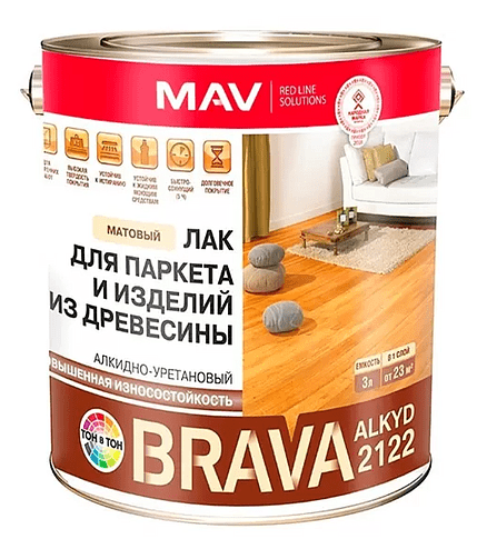 Лак BRAVA АУ-2122 паркетный алкидно-уретановый матовый, 0,7кг 438x503 в Материке