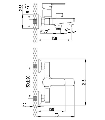 Смеситель PLUS GRACE LM1512C (для ванны, короткий излив) 438x503 в Материке - Вариант 2