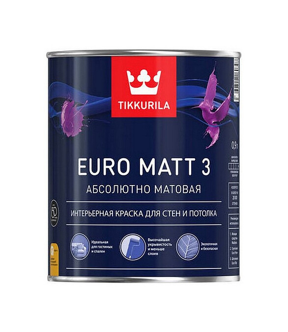 Краска Tikkurila EURO MATT 3 A матовая 0,9л 586x674 Краска Tikkurila EURO MATT 3 A матовая 0,9л 586x674 в Материке