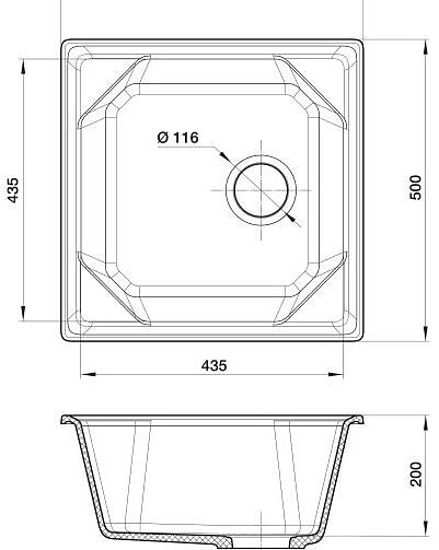 Мойка GRANFEST GF-U-500 500x500мм иск.мрамор-песочный (сифон в комплекте) 438x503 в Материке - Вариант 2