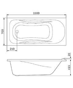 Ванна акриловая прямоугольная SENSE NEW 150x70см без каркаса