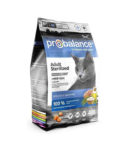 Корм для кошек ProBalance Adult Sterilized курица, рис (0,4кг) 438x503 в Материке