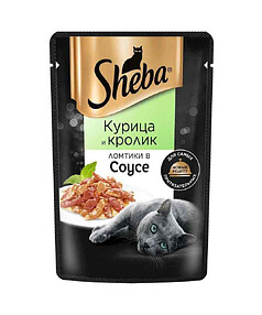 Корм для взрослых кошек SHEBA с курицей и кроликом, Ломтики в соусе (75г) 238x286 в Материке