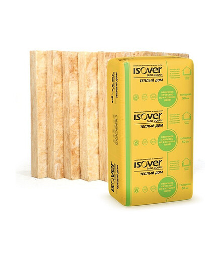 Изоляция ISOVER Теплый Дом-Плита 50x610х1170/Е (Warm House Slab/Y, 9.99м2) 438x503 в Материке