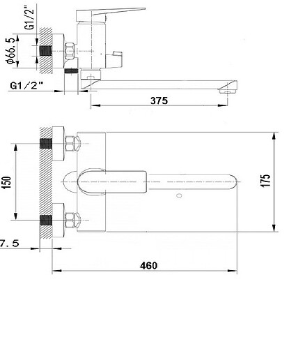 Смеситель W22212 (для ванны, длинный излив), ЦИНК 438x503 в Материке - Вариант 4