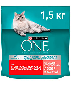 Корм для кошек Purina ONE для стерилизованных, лосось и пшеница (1,5кг) 238x286 в Материке