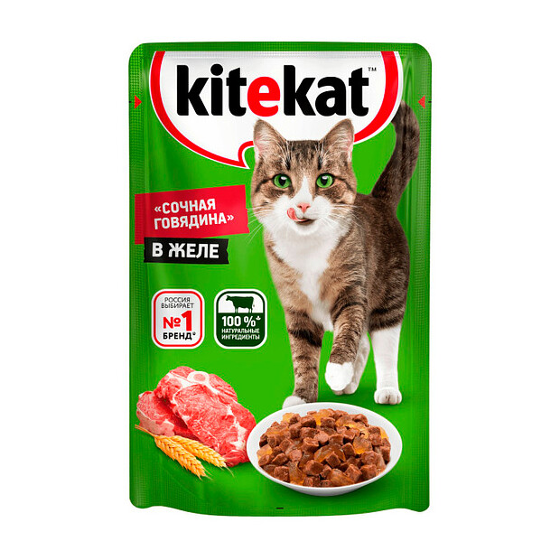 Корм для кошек KITEKAT Говядина в желе (85г)