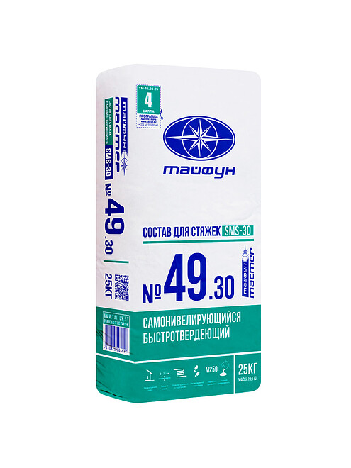Смесь Тайфун Мастер №49-30SMS самовыравн.быстротвердеющая цем. 2-30мм, 25кг 495x660 Смесь Тайфун Мастер №49-30SMS самовыравн.быстротвердеющая цем. 2-30мм, 25кг 495x660 в Материке