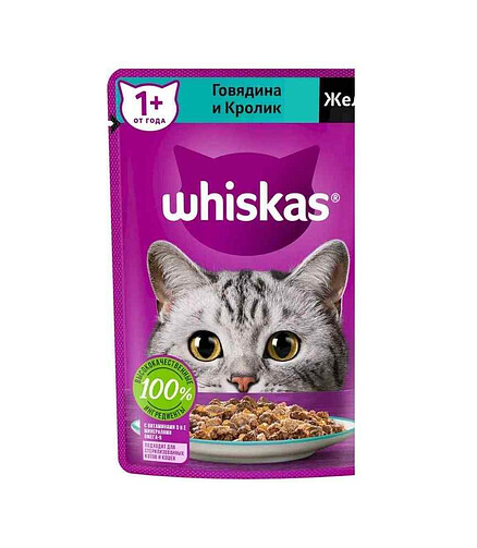 Корм для кошек WHISKAS говядина и кролик, желе (75г) 438x503 в Материке