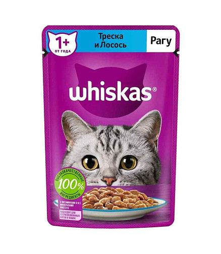 Корм для кошек WHISKAS треска и лосось, рагу (75г) 438x503 в Материке