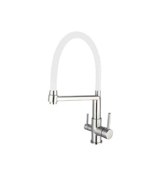 Смеситель ESKO K26 W (для кухни) гибкий излив на две воды, нерж.сталь, белый 586x674 Смеситель ESKO K26 W (для кухни) гибкий излив на две воды, нерж.сталь, белый 586x674 в Материке