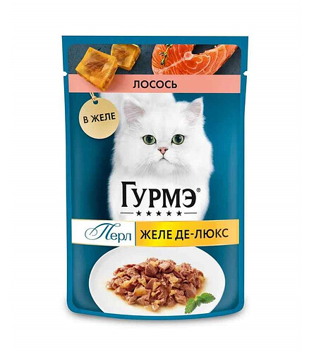 Корм для кошек Gourmet Perle Желе де-Люкс, лосось, желе (75г) 438x503 в Материке