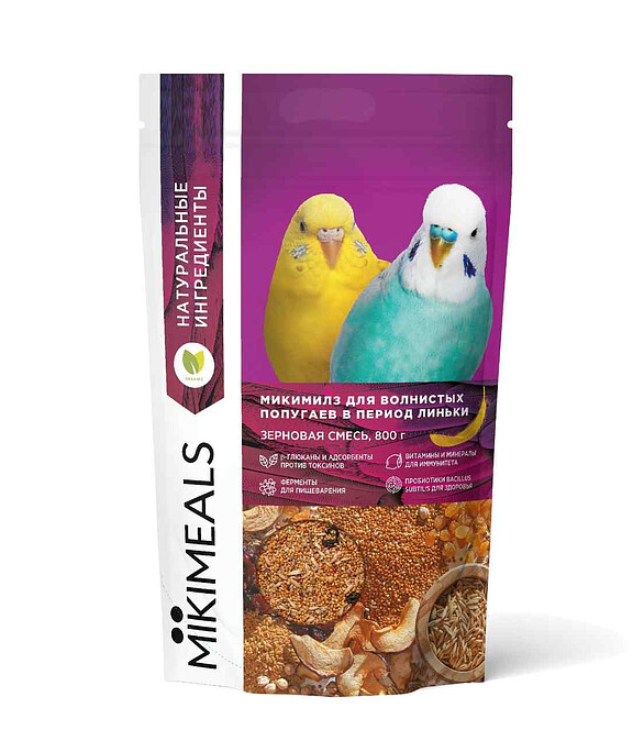 Корм для волнистых попугаев в период линьки MIKIMEALS (800г) 586x674 Корм для волнистых попугаев в период линьки MIKIMEALS (800г) 586x674 в Материке