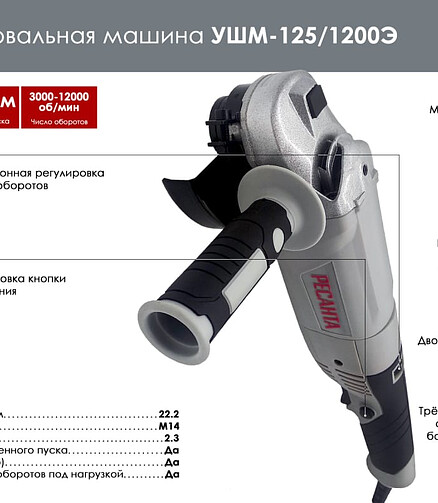 Машина углошлифовальная РЕСАНТА УШМ-125/1200Э 438x503 в Материке - Вариант 2