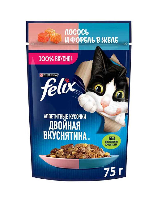 Корм для кошек FELIX Двойная вкуснятина, лосось/форель (75г) 495x660 Корм для кошек FELIX Двойная вкуснятина, лосось/форель (75г) 495x660 в Материке